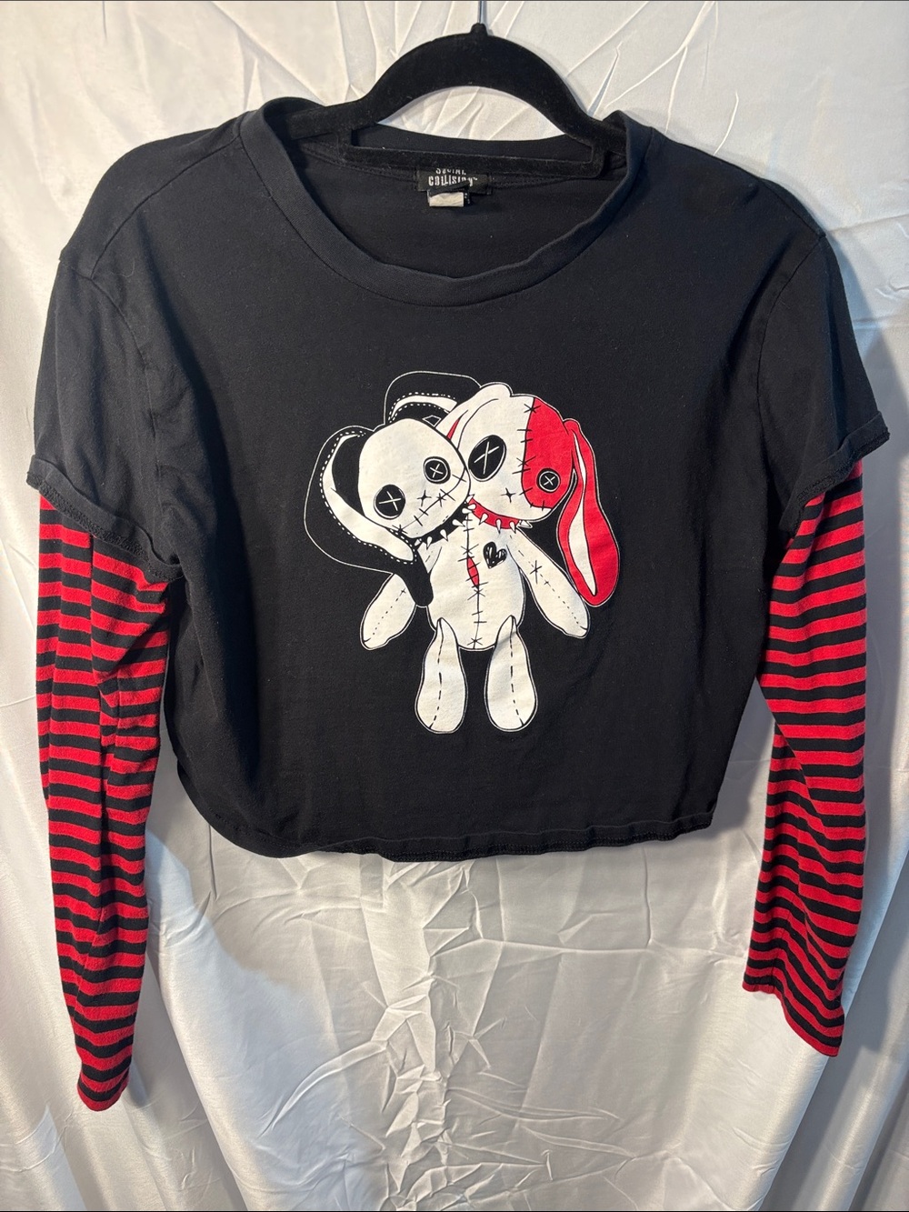 Hot Topic Black Red Striped Layered-Look Bunny Long Sleeve Tee